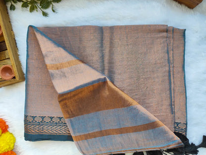 METALIC GREY BORDER COTTON TISSUE SAREE