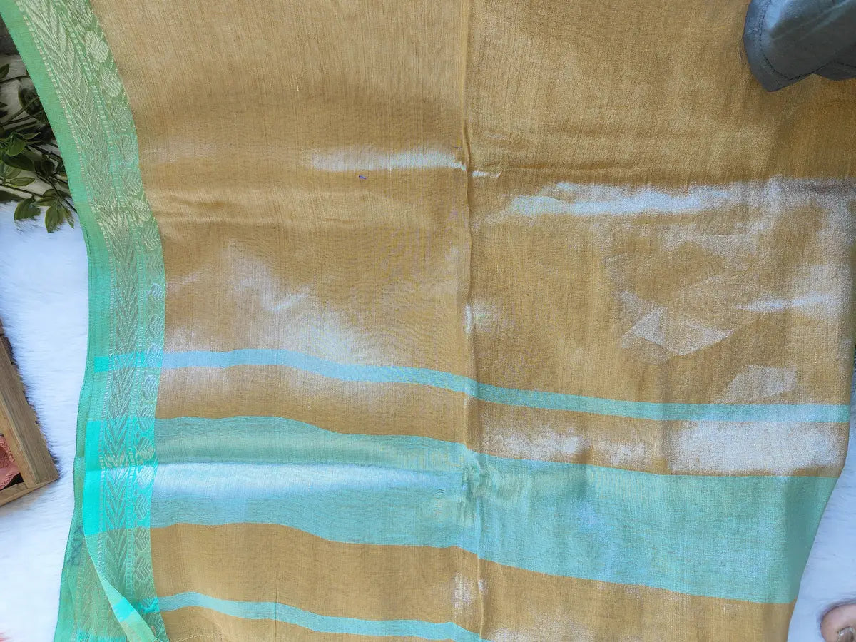 PISTA GOLD BORDER COTTON TISSUE SAREE