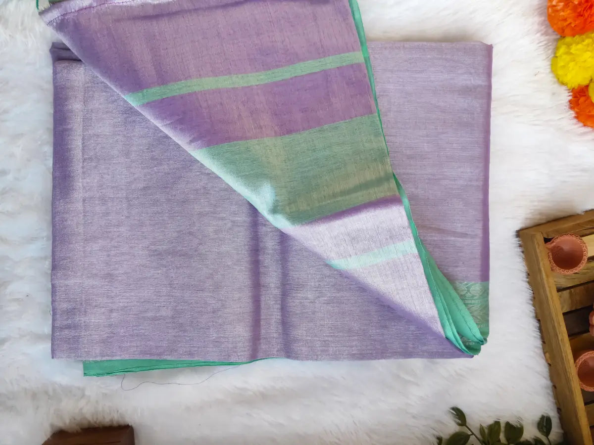 LAVENDER AND GREEN COTTON TISSUE SAREE