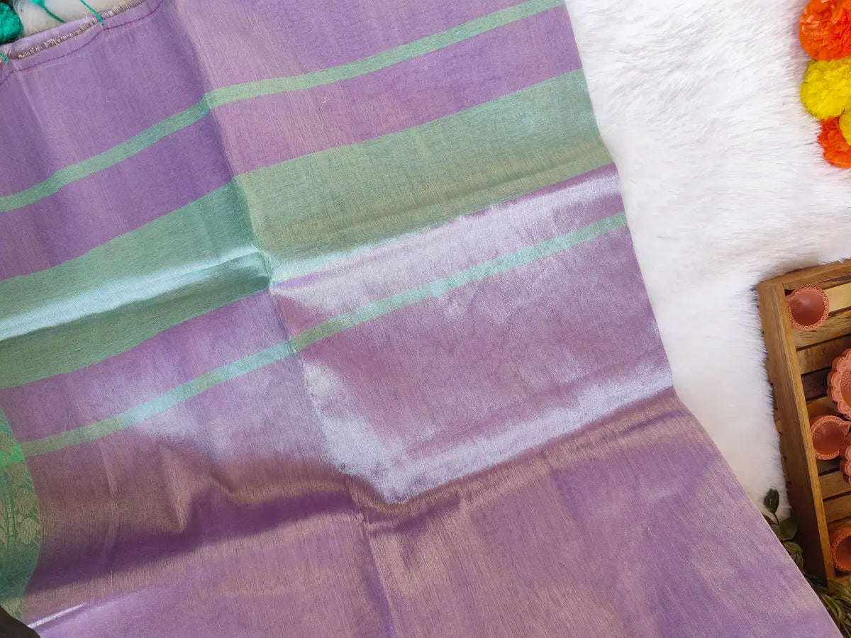 LAVENDER AND GREEN COTTON TISSUE SAREE