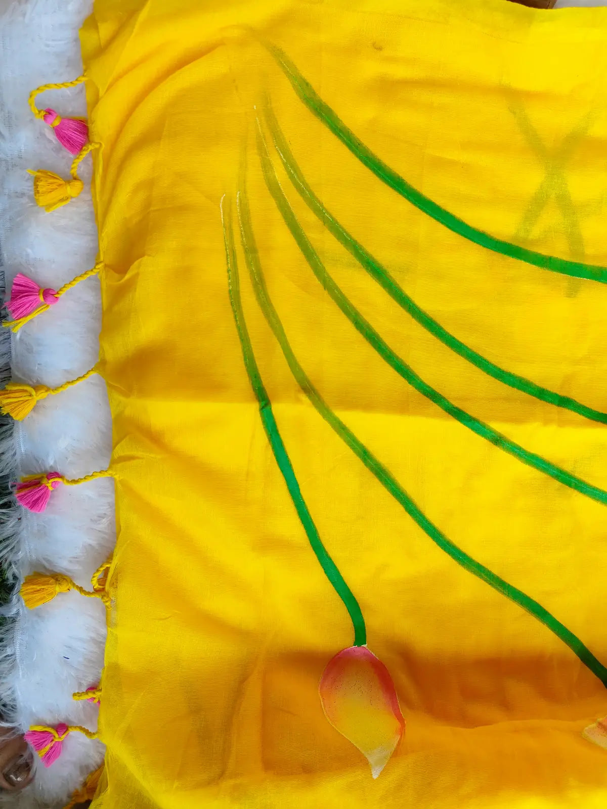 YELLOW LOTUS HAND PAINTED MUL COTTON SAREE
