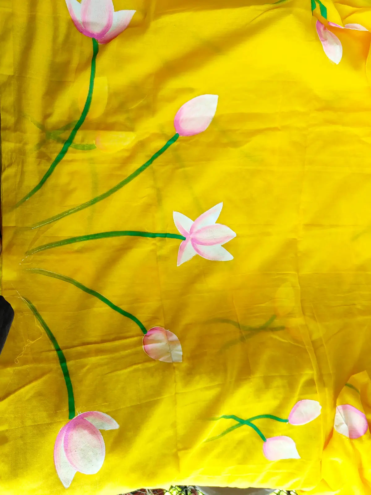 YELLOW LOTUS HAND PAINTED MUL COTTON SAREE