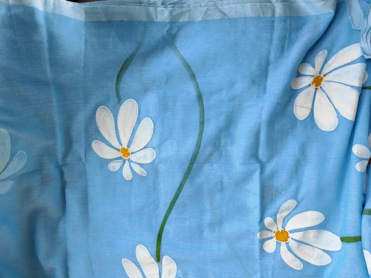 SKY BLUE FLORAL HAND PAINTED MUL COTTON SAREE