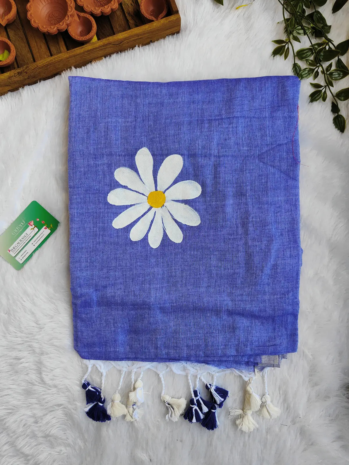 PURPLE FLORAL HAND PAINTED MUL COTTON SAREE