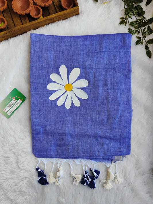 PURPLE FLORAL HAND PAINTED MUL COTTON SAREE