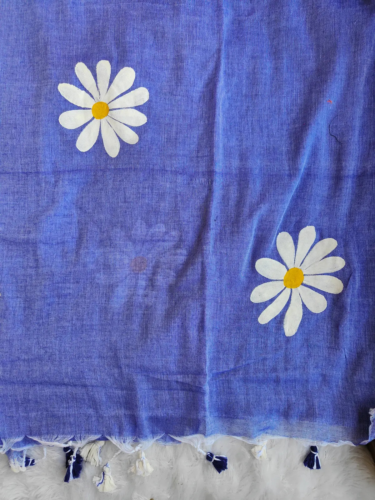 PURPLE FLORAL HAND PAINTED MUL COTTON SAREE