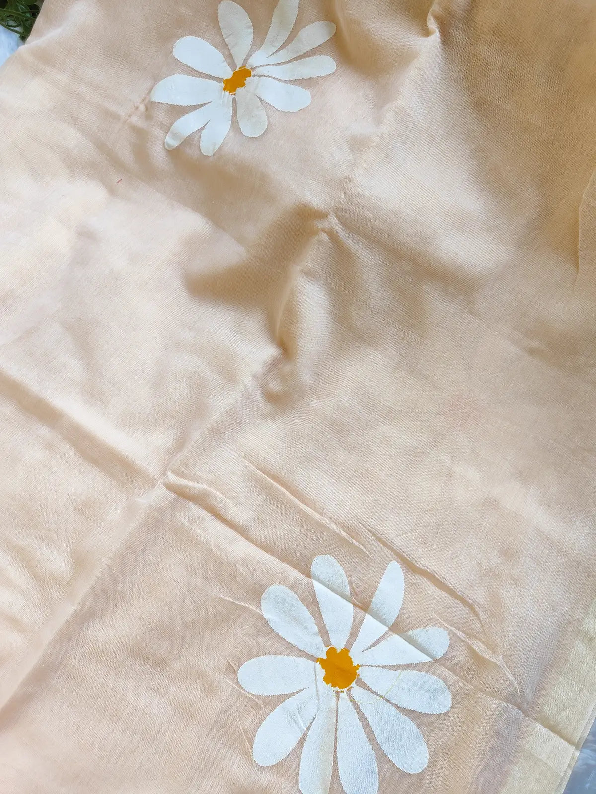 BEIGE FLORAL HAND PAINTED MUL COTTON SAREE