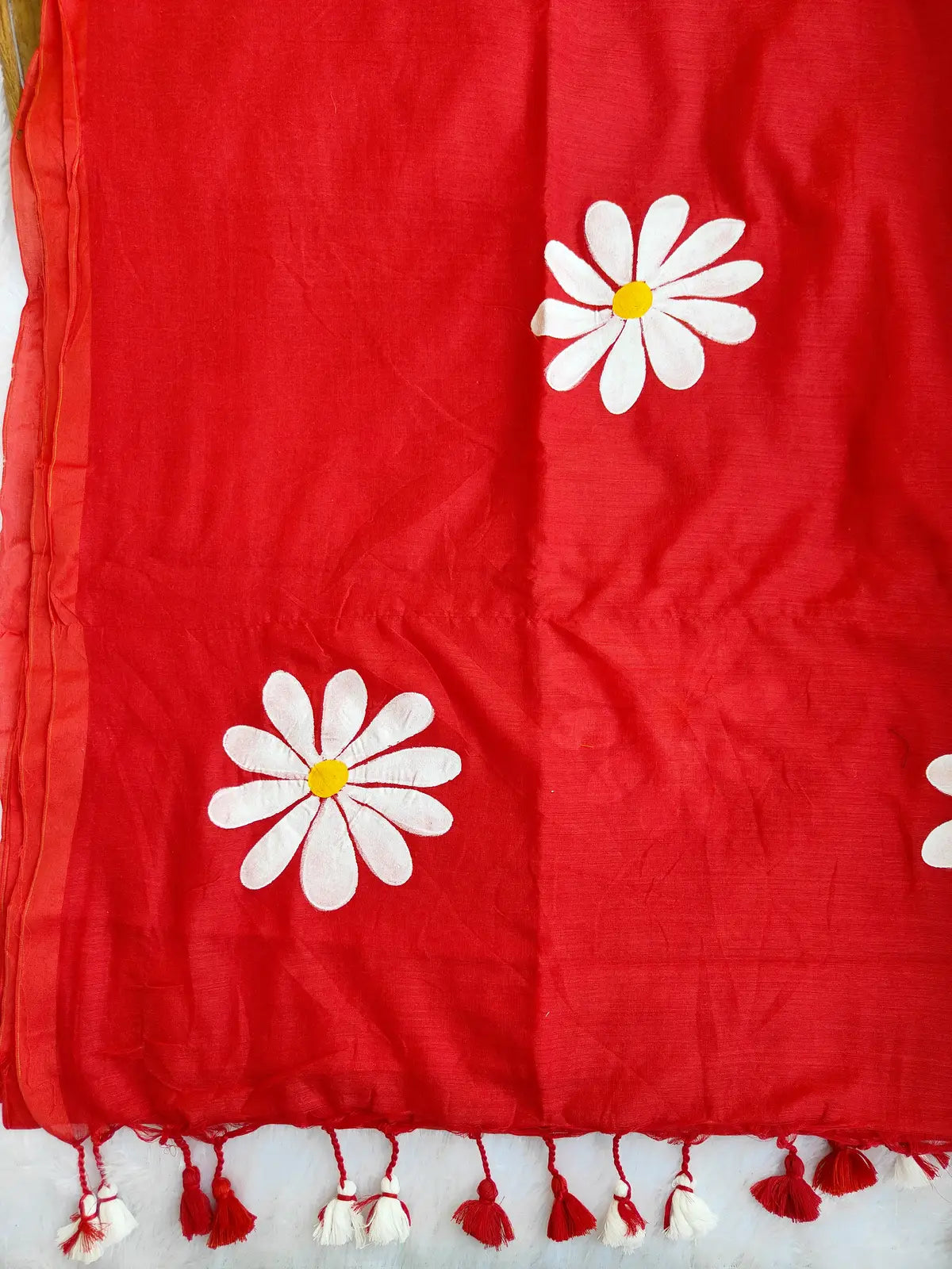 RED FLORAL HAND PAINTED MUL COTTON SAREE