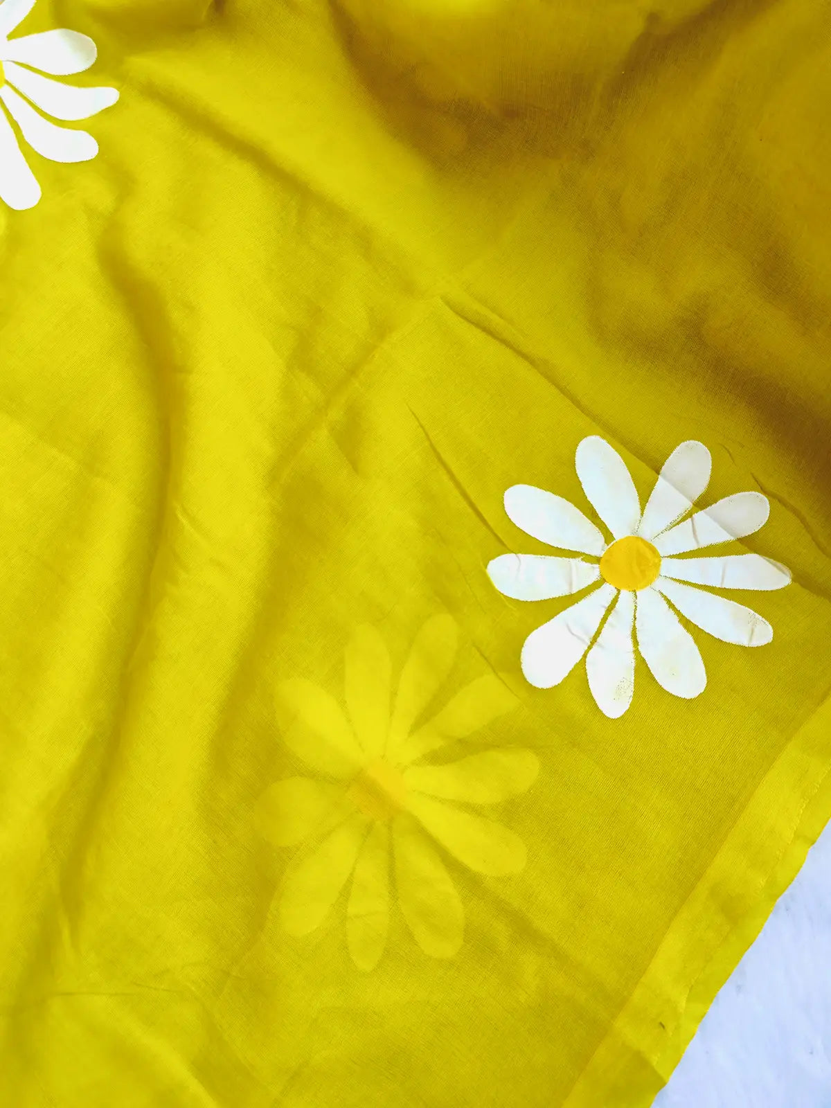 PARROT GREEN FLORAL HAND PAINTED MUL COTTON SAREE