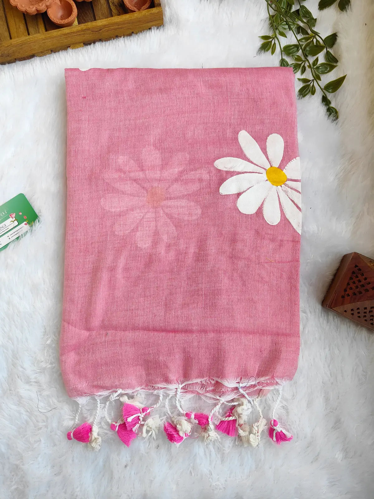 BABY PINK FLORAL HAND PAINTED MUL COTTON SAREE