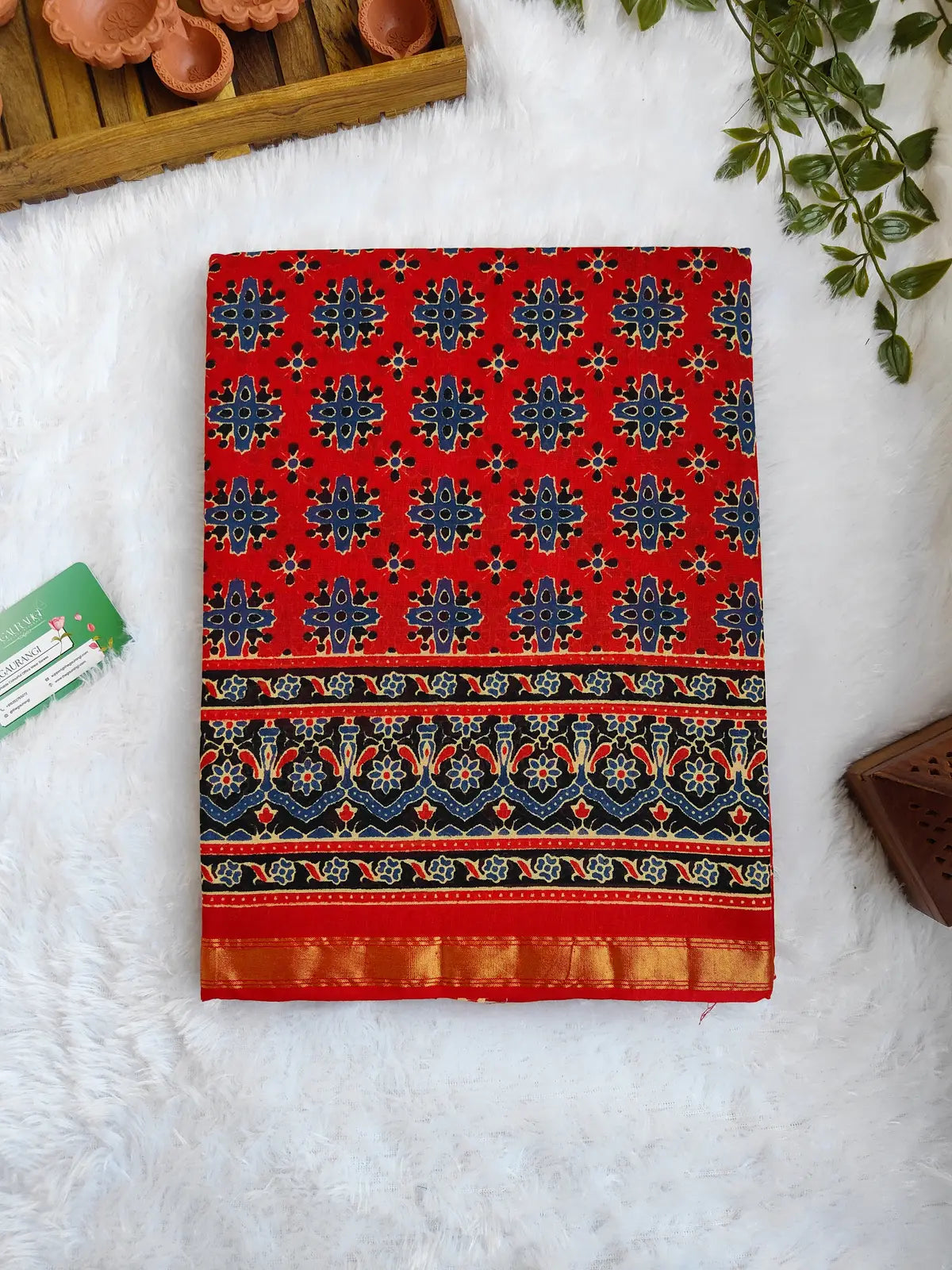 RED AJRAKH CHANDERI COTTON SAREE