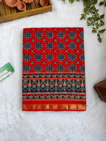 RED AJRAKH CHANDERI COTTON SAREE