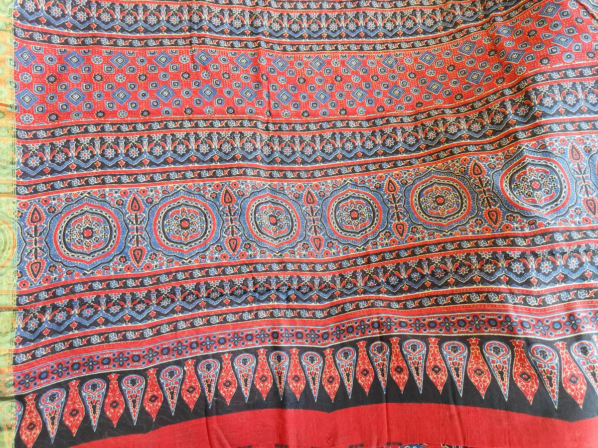 RED AJRAKH CHANDERI COTTON SAREE