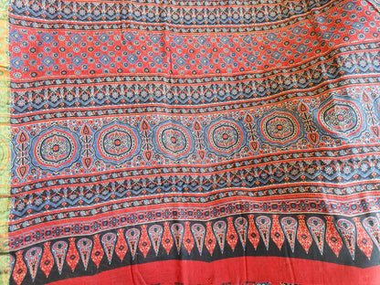 RED AJRAKH CHANDERI COTTON SAREE