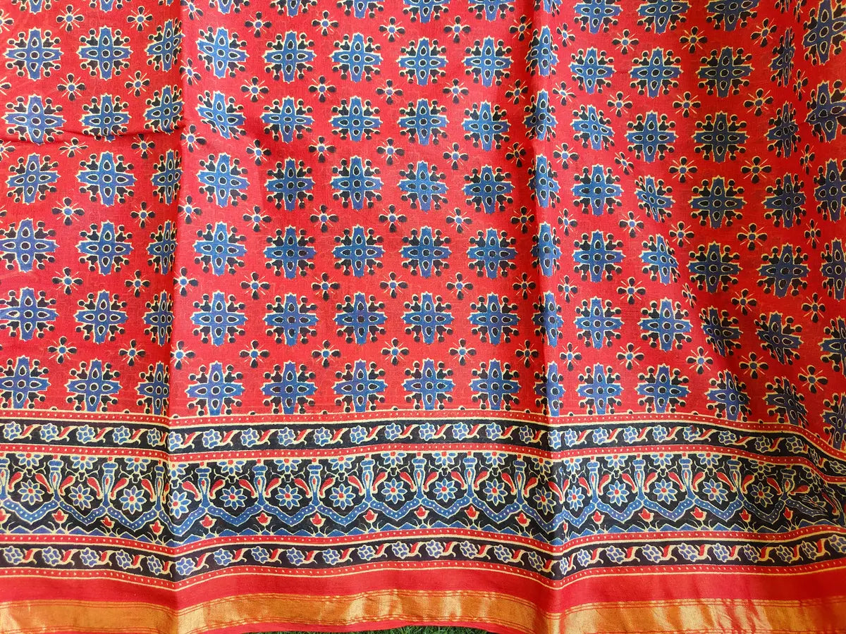 RED AJRAKH CHANDERI COTTON SAREE