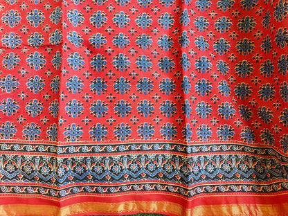 RED AJRAKH CHANDERI COTTON SAREE