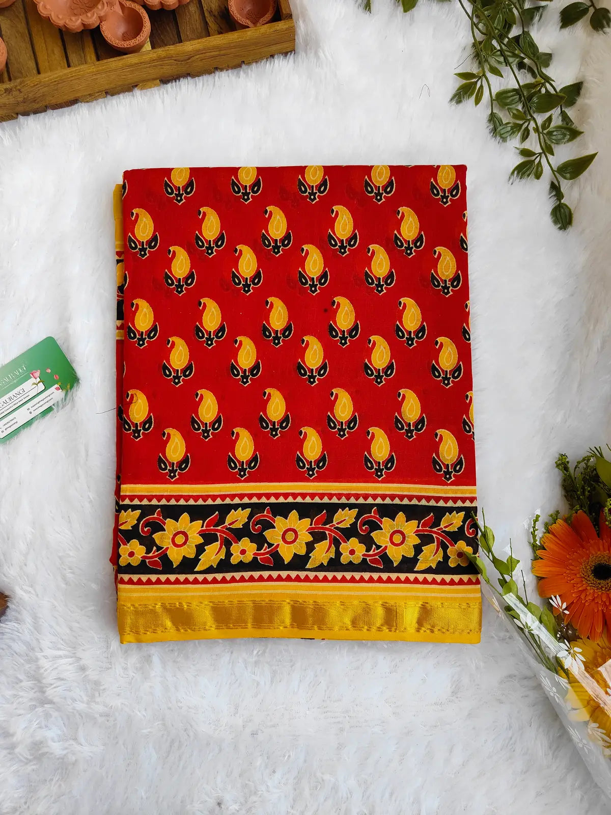 RED MANGO AJRAKH CHANDERI COTTON SAREE