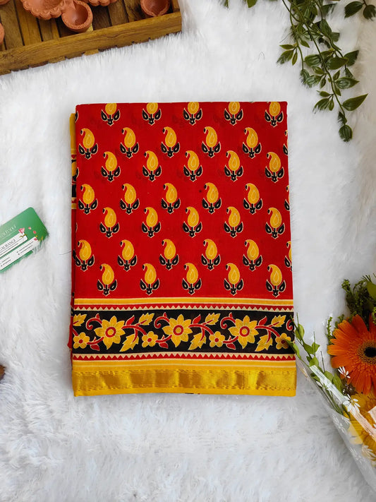 RED MANGO AJRAKH CHANDERI COTTON SAREE