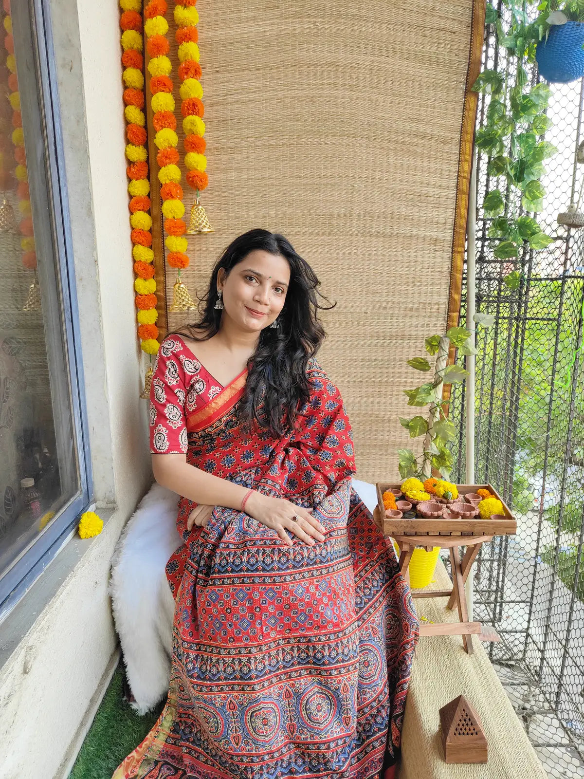 RED AJRAKH CHANDERI COTTON SAREE