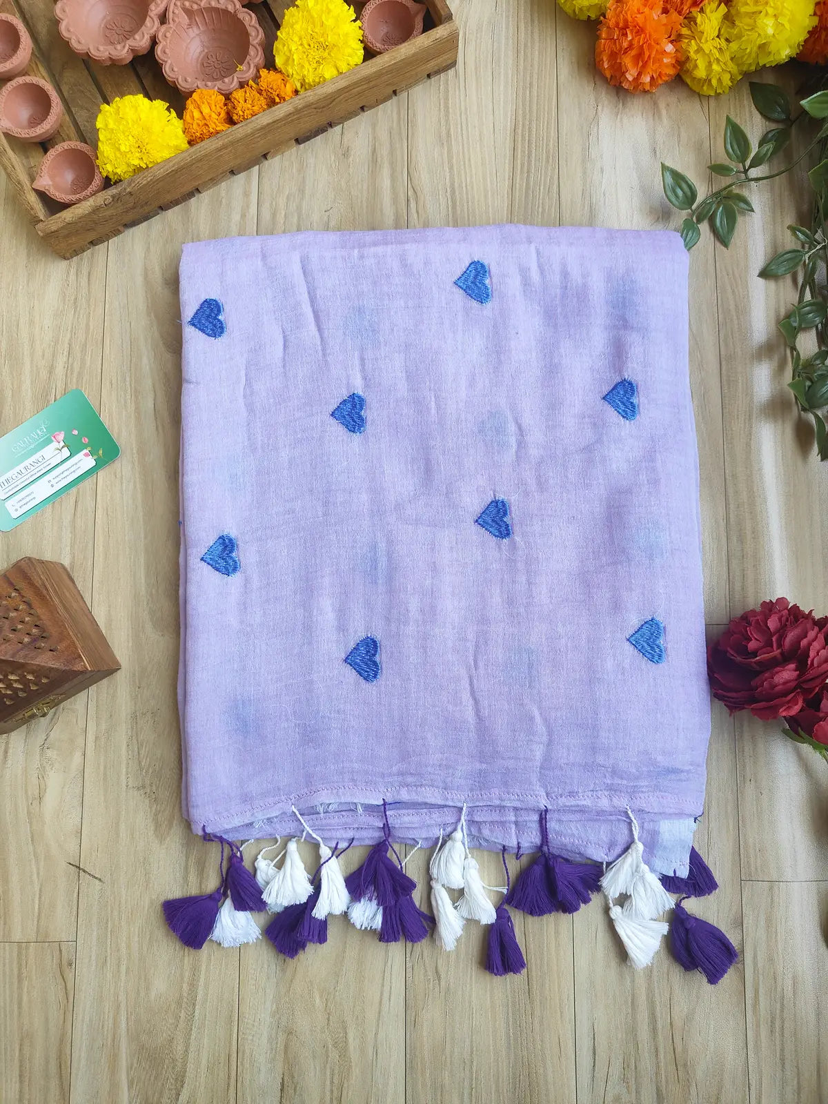 LAVENDER HEART MUL COTTON SAREE
