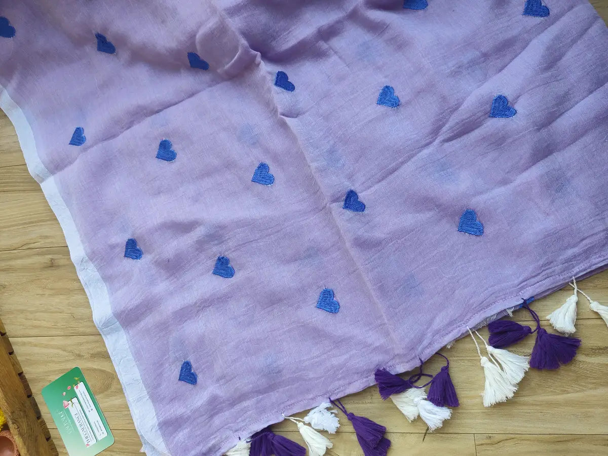 LAVENDER HEART MUL COTTON SAREE