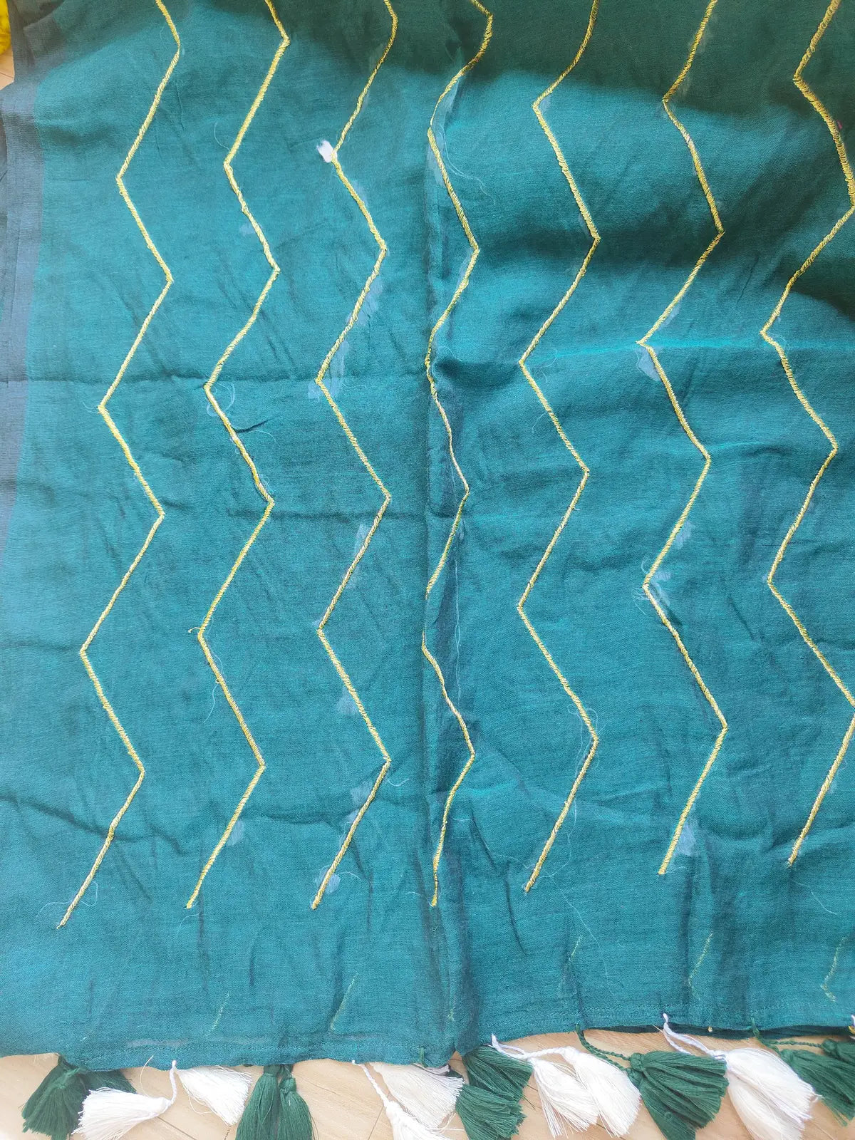 TEAL GREEN ZIG ZAG MUL COTTON SAREE
