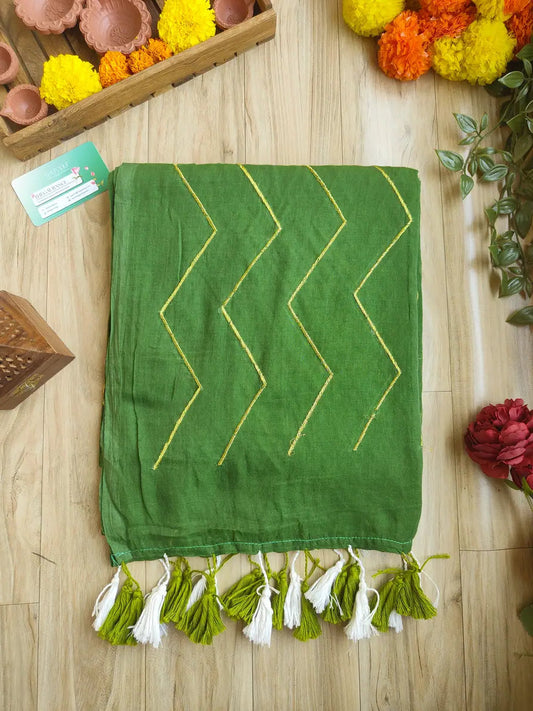 GREEN ZIG ZAG MUL COTTON SAREE