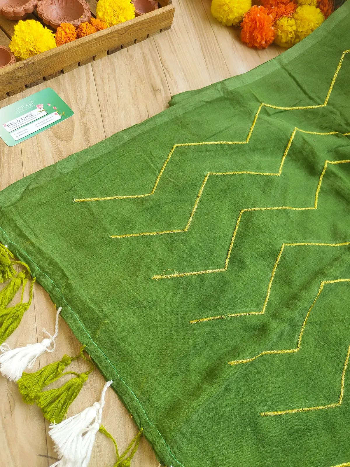 GREEN ZIG ZAG MUL COTTON SAREE