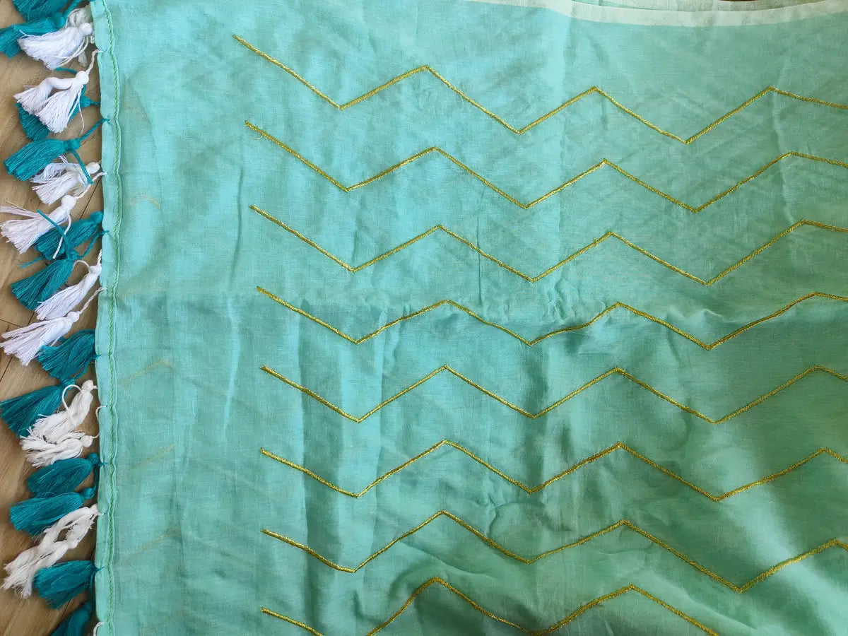 SKY BLUE ZIG ZAG MUL COTTON SAREE