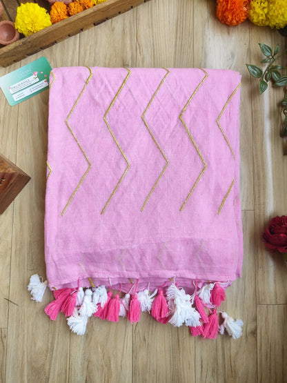 BABY PINK ZIG ZAG MUL COTTON SAREE