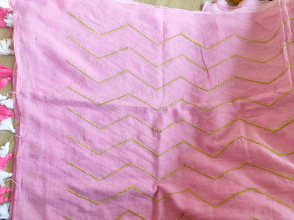 BABY PINK ZIG ZAG MUL COTTON SAREE