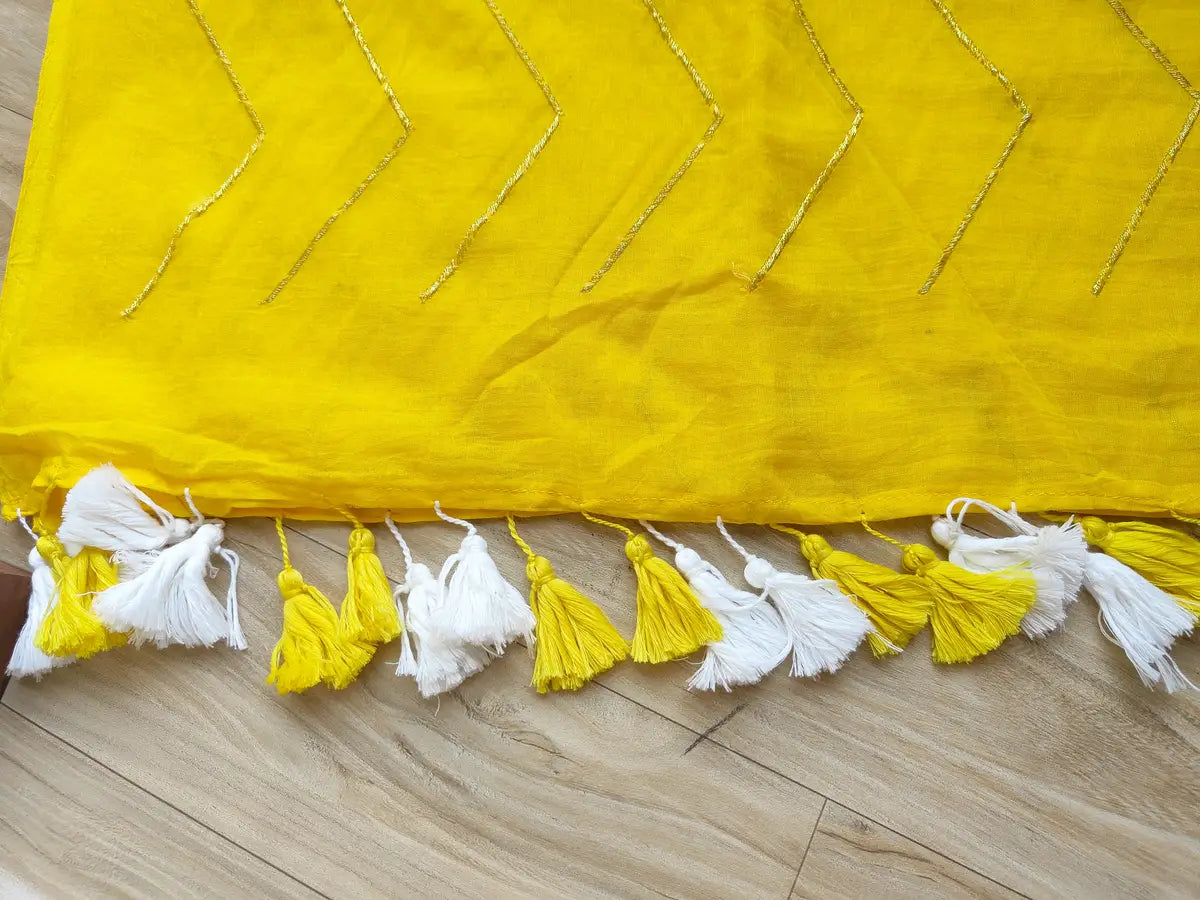 YELLOW ZIG ZAG MUL COTTON SAREE