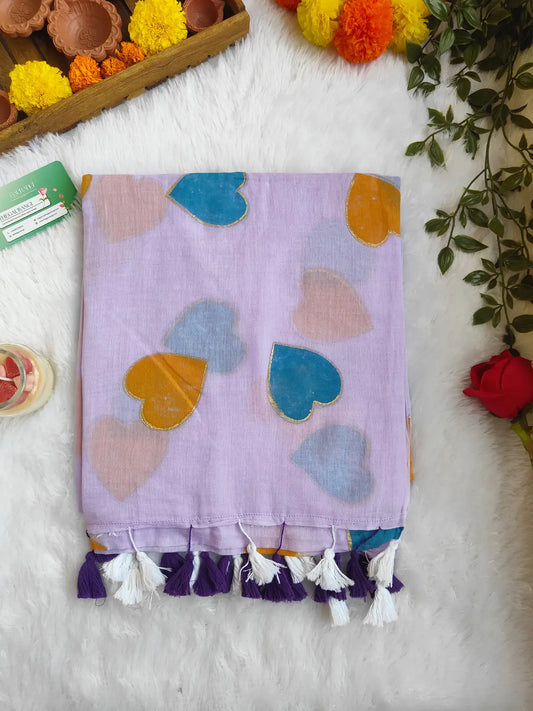 LAVENDER PURPLE HEART MUL COTTON SAREE
