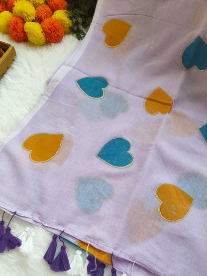 LAVENDER PURPLE HEART MUL COTTON SAREE
