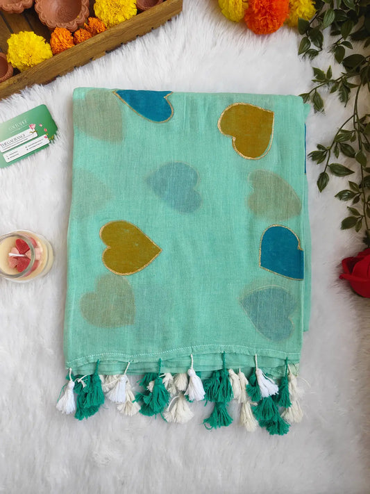 TORQUOISE HEART MUL COTTON SAREE