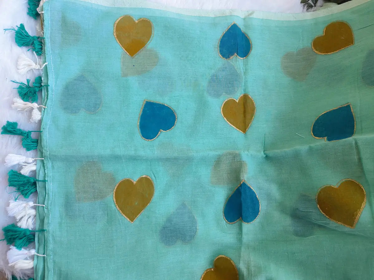 TORQUOISE HEART MUL COTTON SAREE