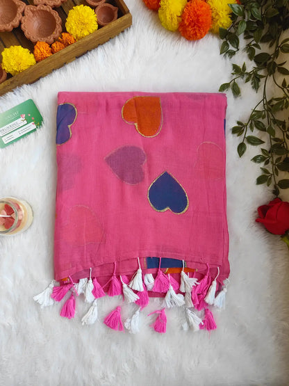 SOFT PINK HEART MUL COTTON SAREE