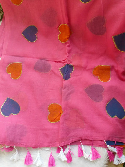 SOFT PINK HEART MUL COTTON SAREE
