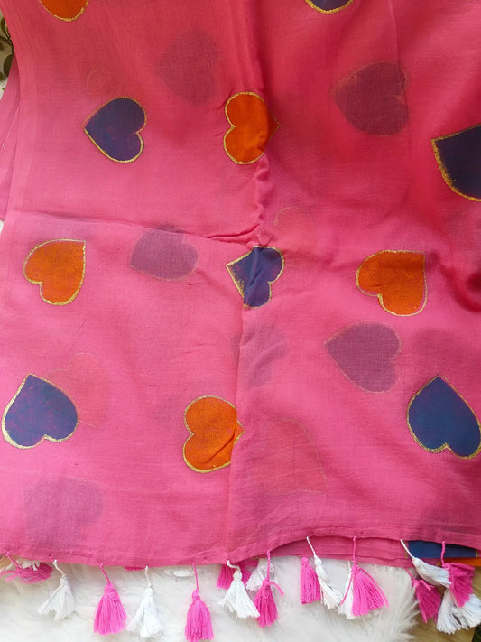 SOFT PINK HEART MUL COTTON SAREE