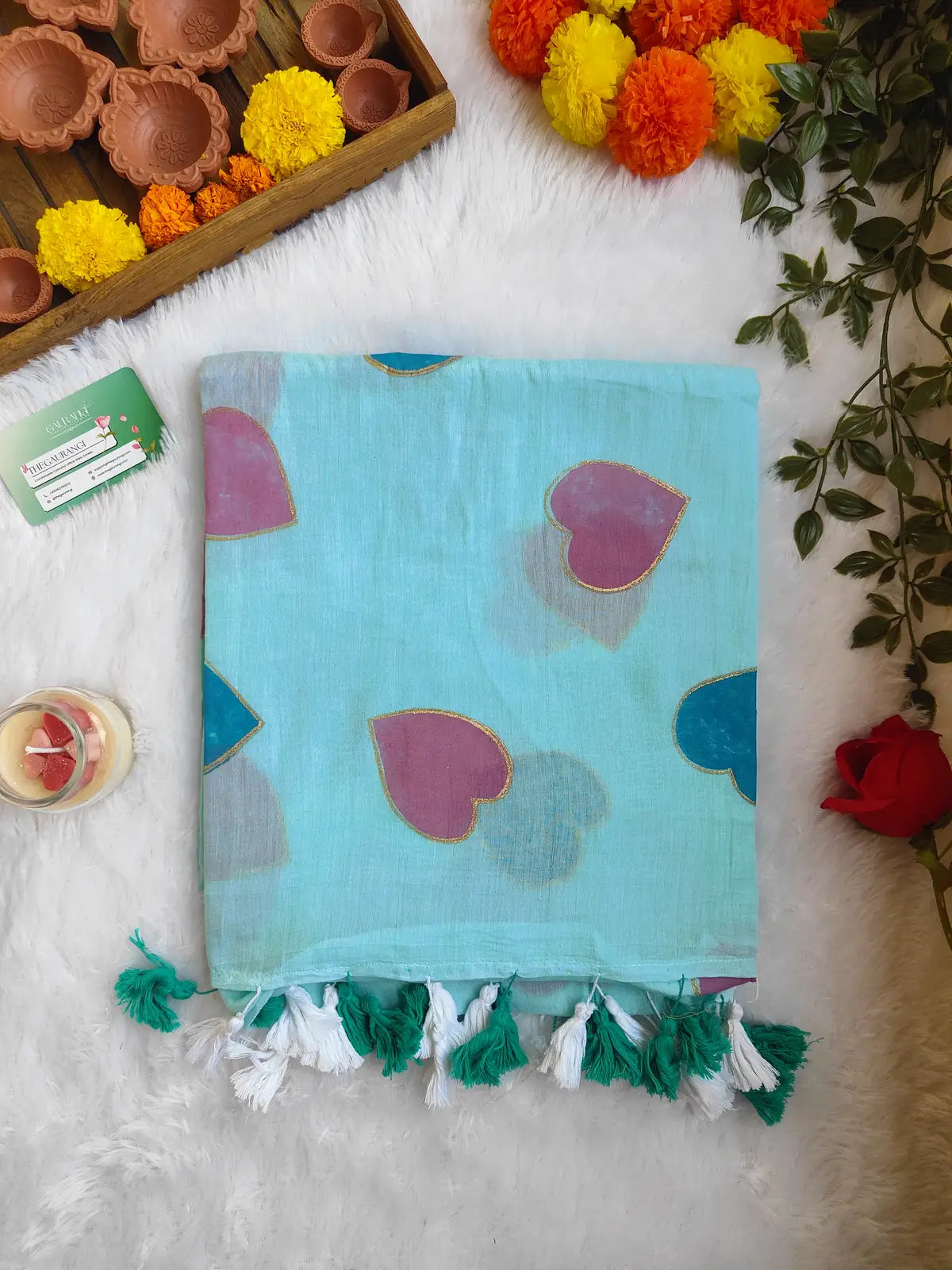 SKY BLUE HEART MUL COTTON SAREE