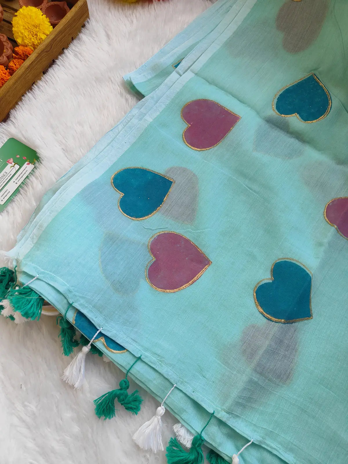 SKY BLUE HEART MUL COTTON SAREE