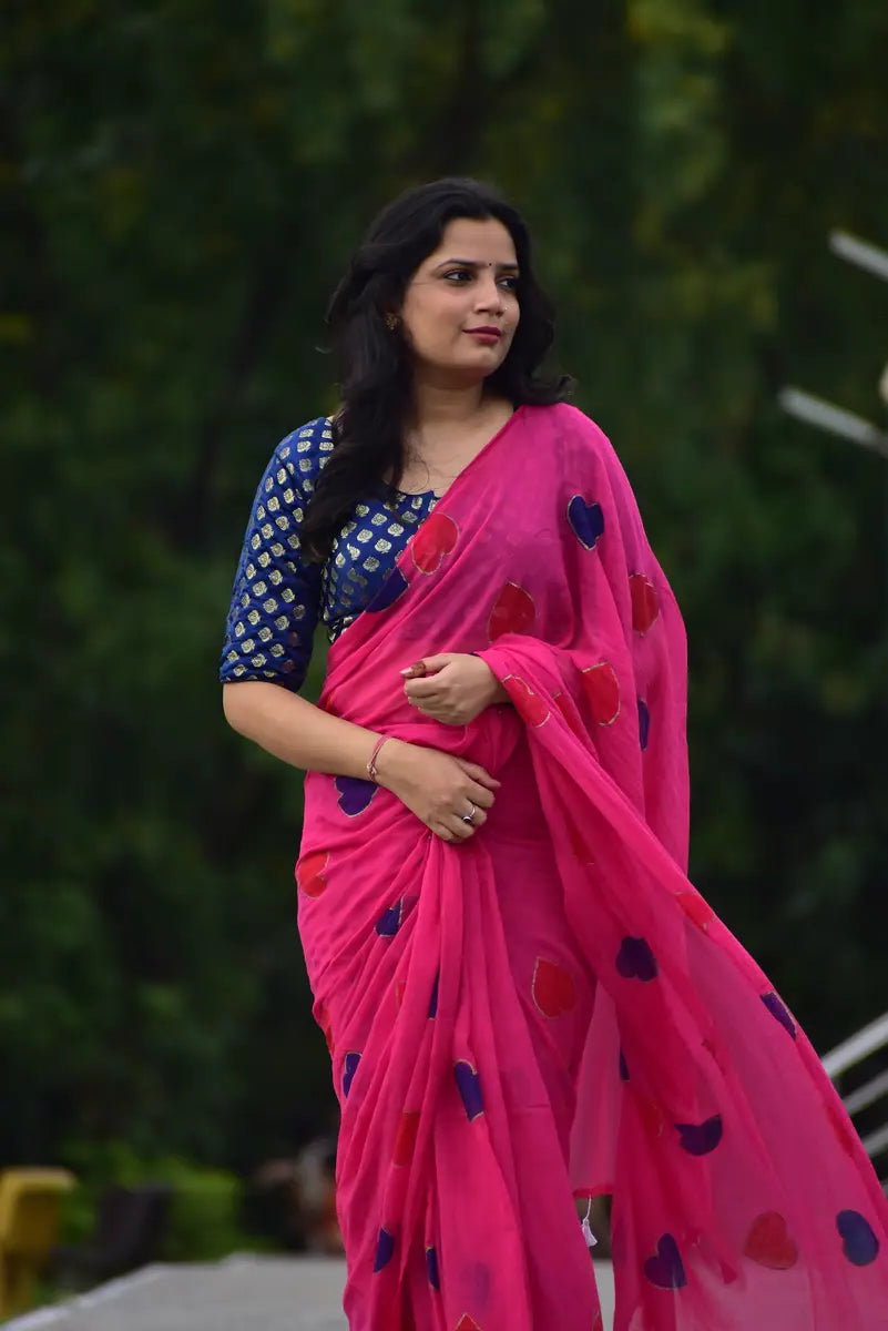 DARK PINK HEART MUL COTTON SAREE