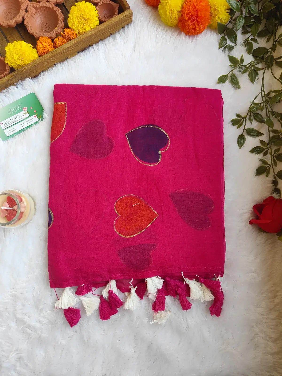 DARK PINK HEART MUL COTTON SAREE
