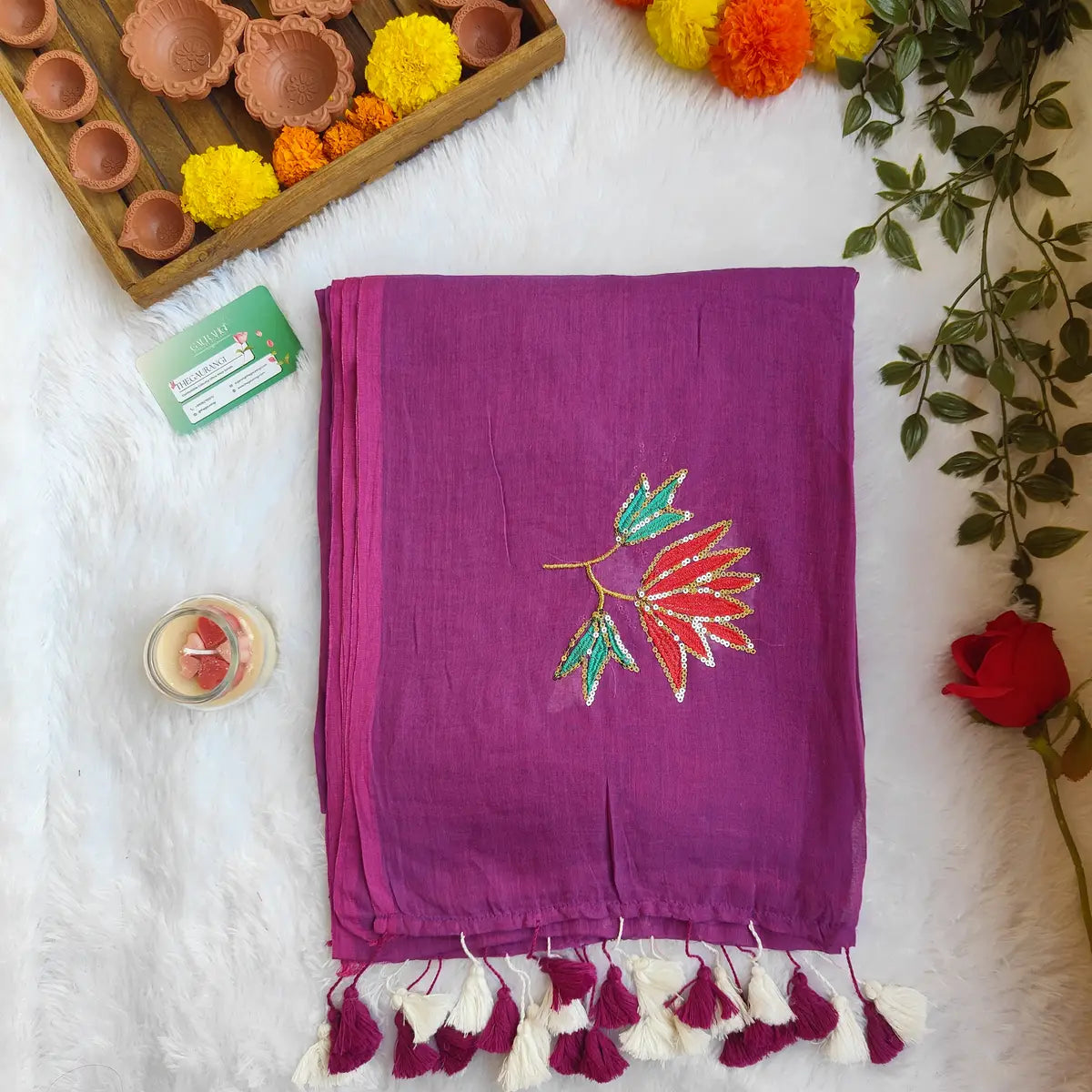 PURPLE LOTUS SITARA MUL COTTON SAREE