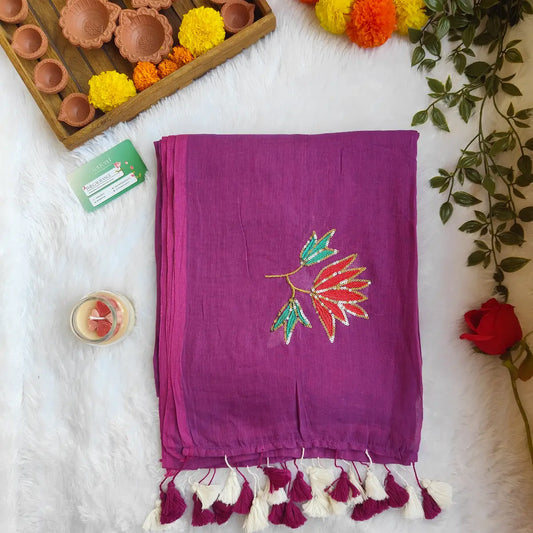 PURPLE LOTUS SITARA MUL COTTON SAREE