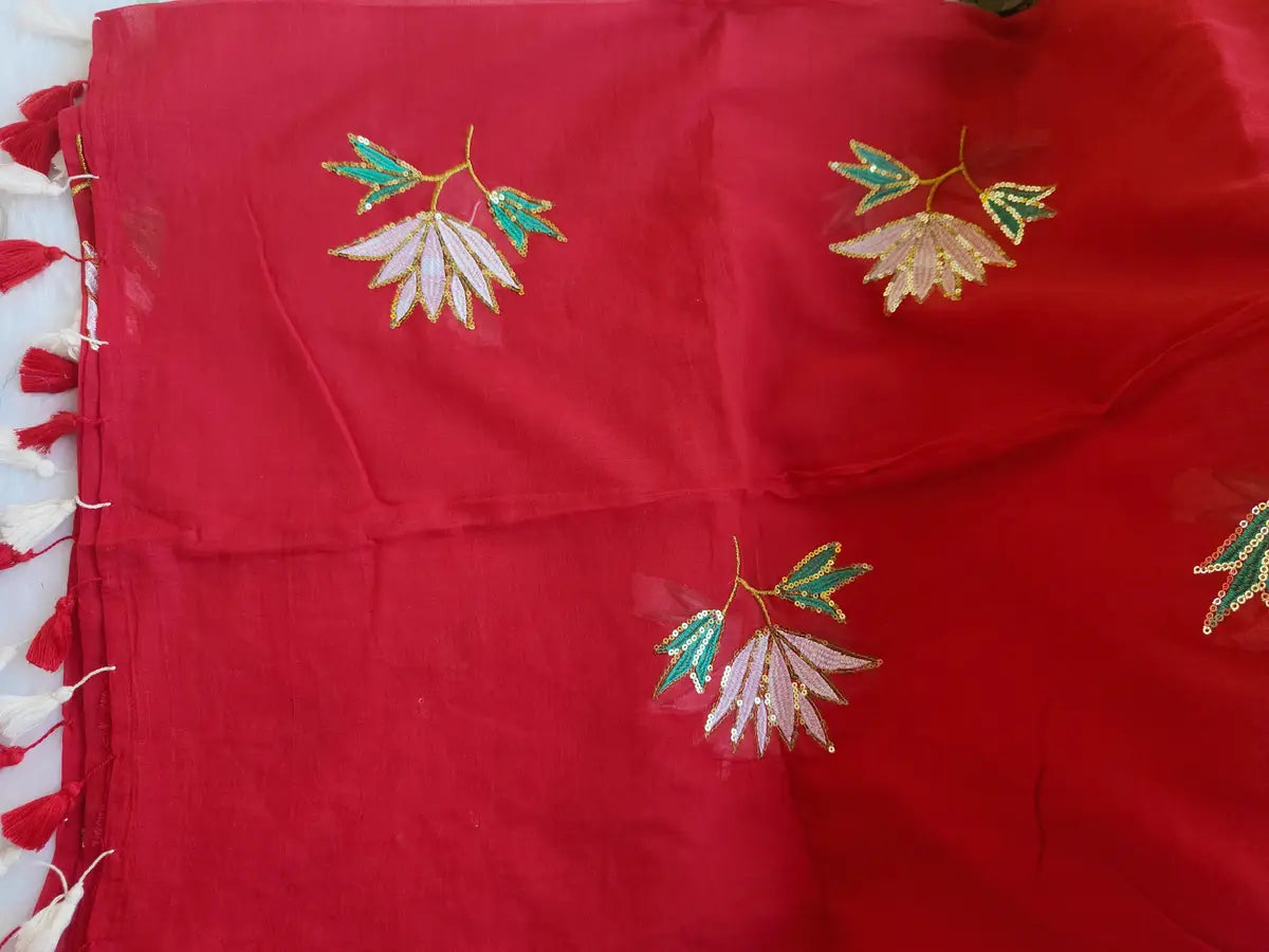 RED LOTUS SITARA MUL COTTON SAREE