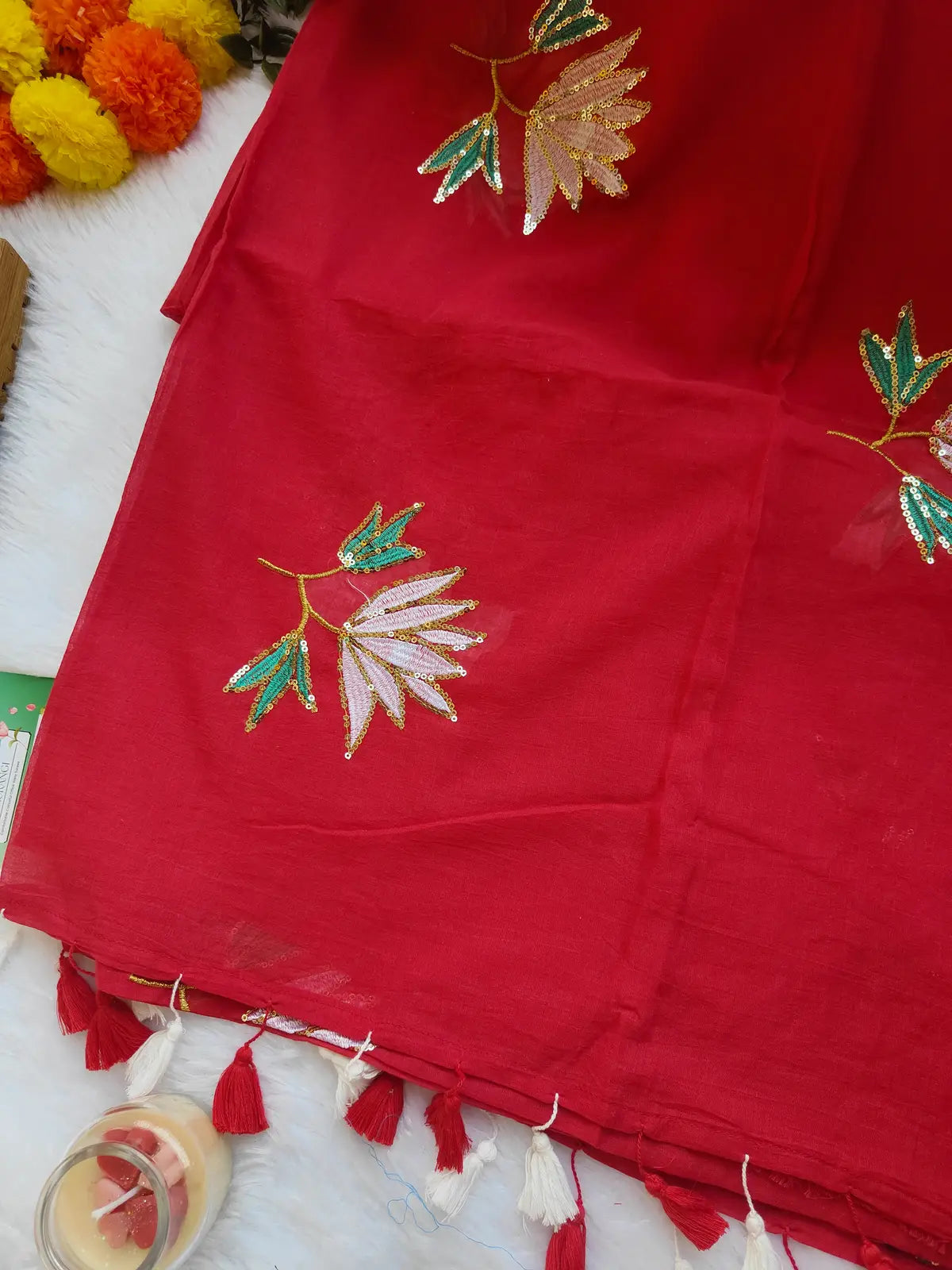 RED LOTUS SITARA MUL COTTON SAREE