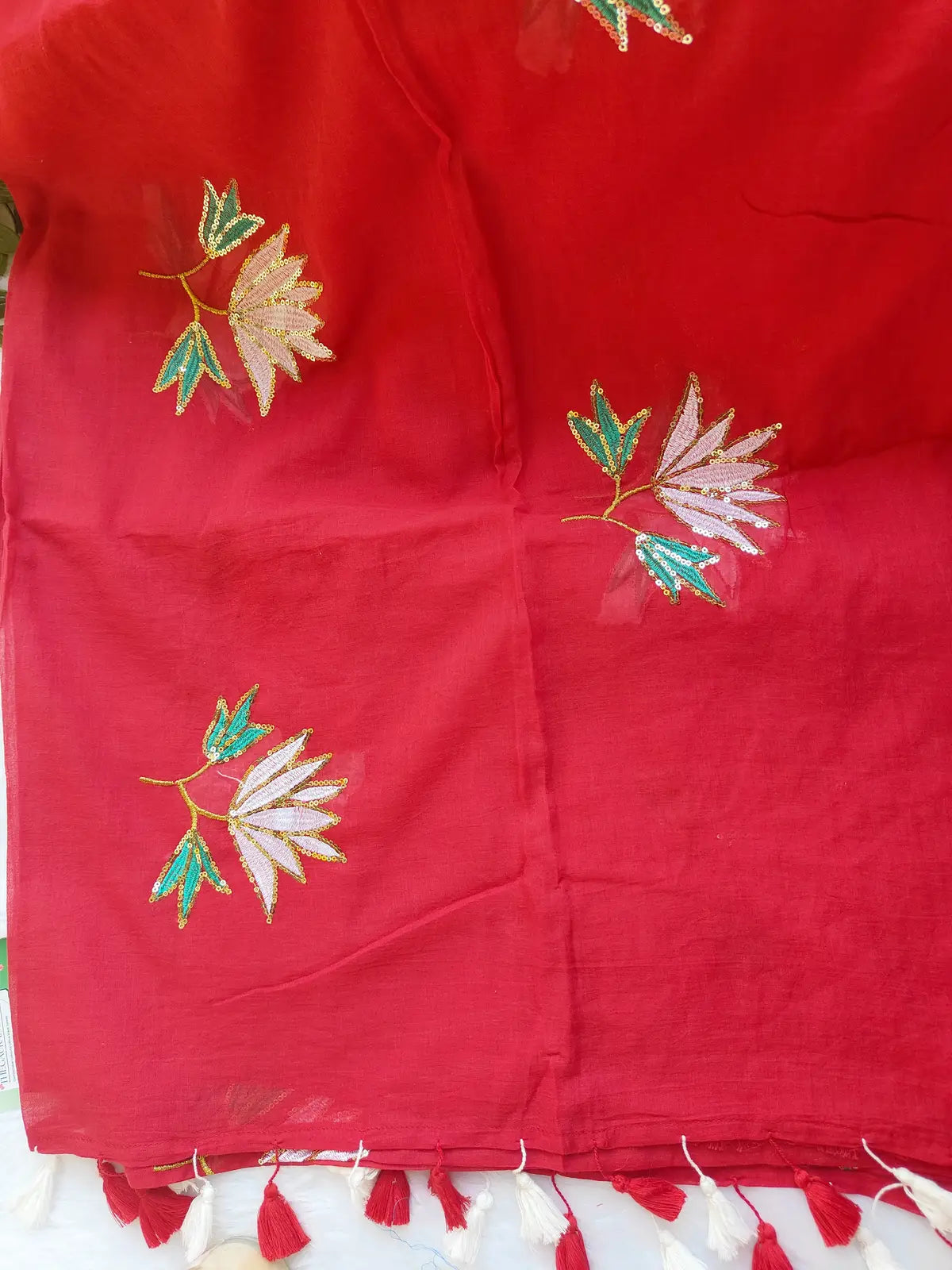 RED LOTUS SITARA MUL COTTON SAREE
