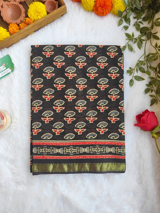 BLACK AJRAKH CHANDERI COTTON SAREE
