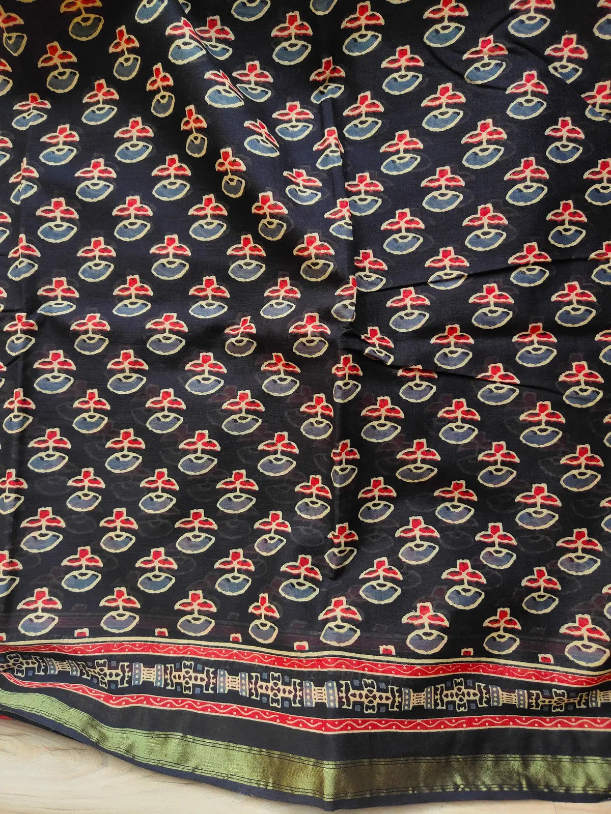 BLACK AJRAKH CHANDERI COTTON SAREE